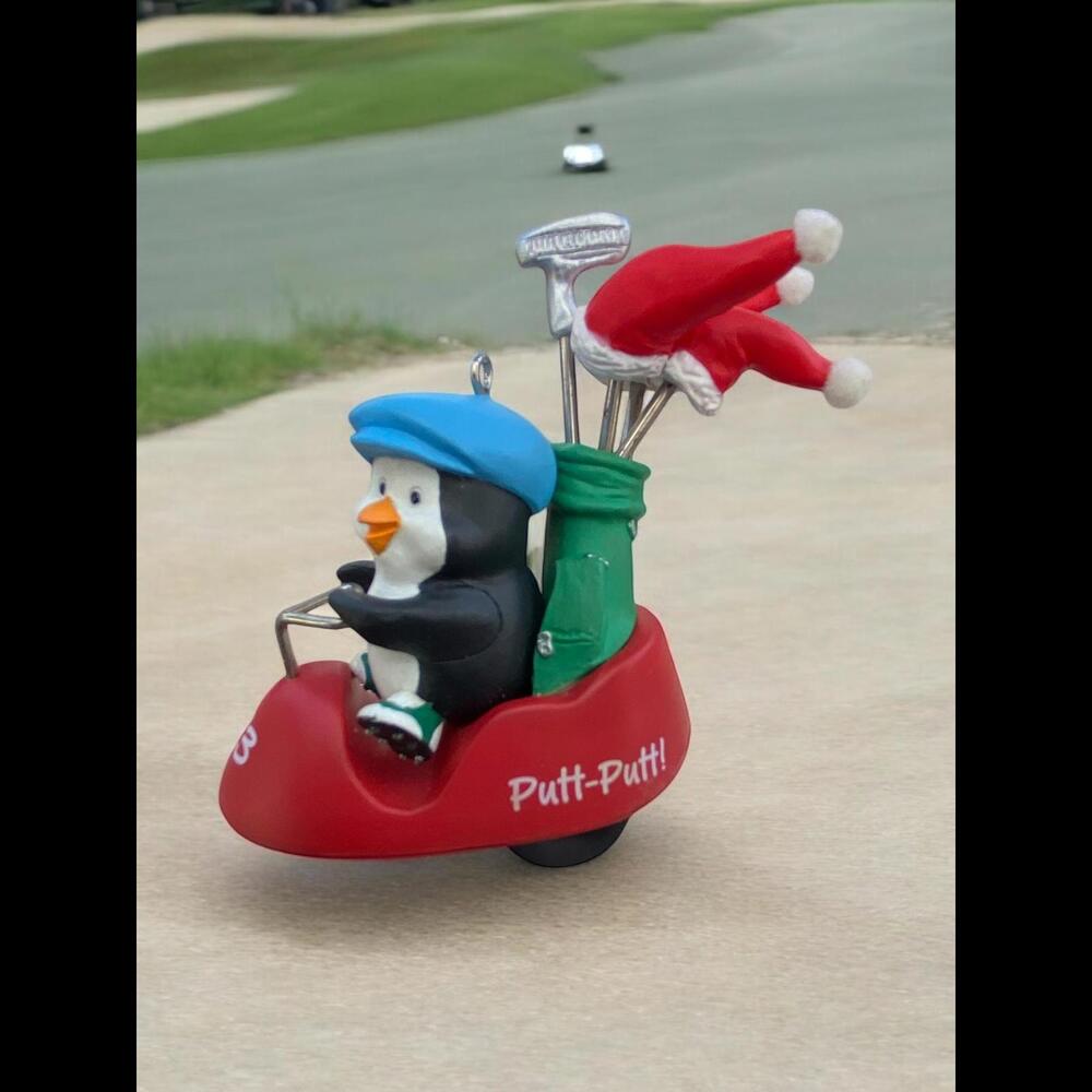 Hallmark Ornament Putt Putt Penguin Santa Hat Golf 1993